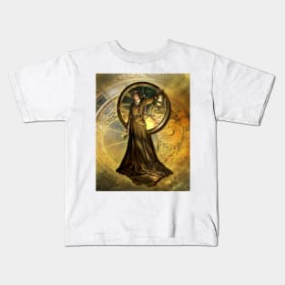 Steampunk Woman Mechanic with robot head Kids T-Shirt